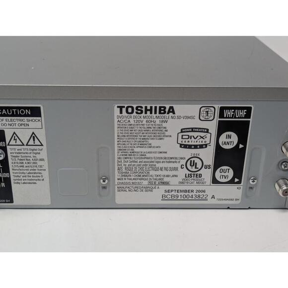 Toshiba SD-V394SU DVD VCR Player Combo Recorder (No Remote) Tested Working - Picture 7 of 7